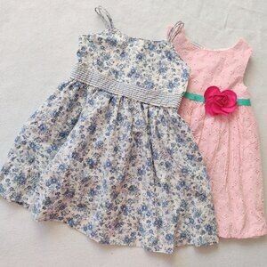 Lot of 2 Toddler Girls Dresses 24M Ralph Lauren Blue Floral Pink Eyelet Cotton 2